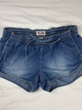 Y2K Mudd Women's Blue Denim Drawstring micro mini Shorts